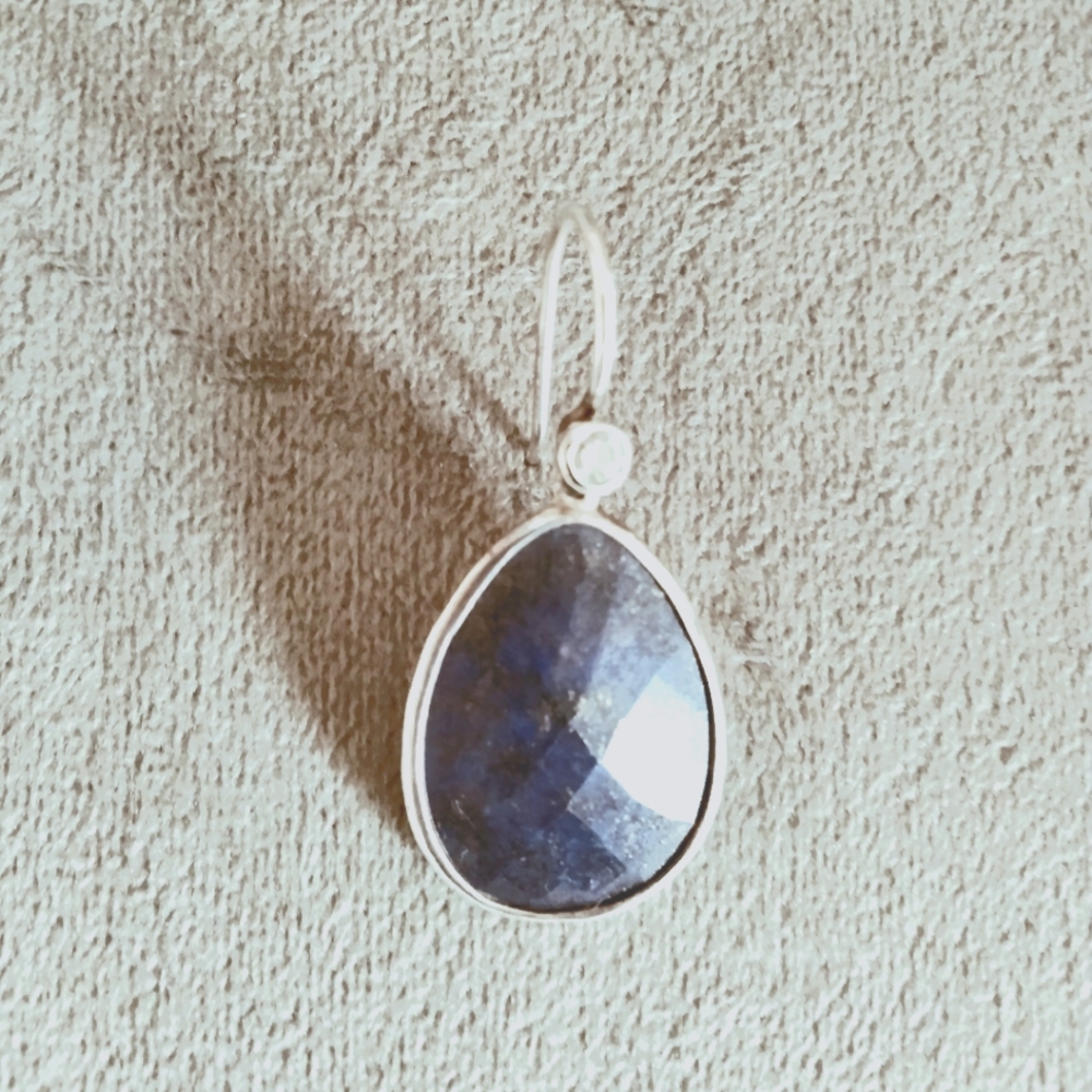 Silpada Sterling Silver Blue Lapis Earrings with Cubic Zirconia Round Stone